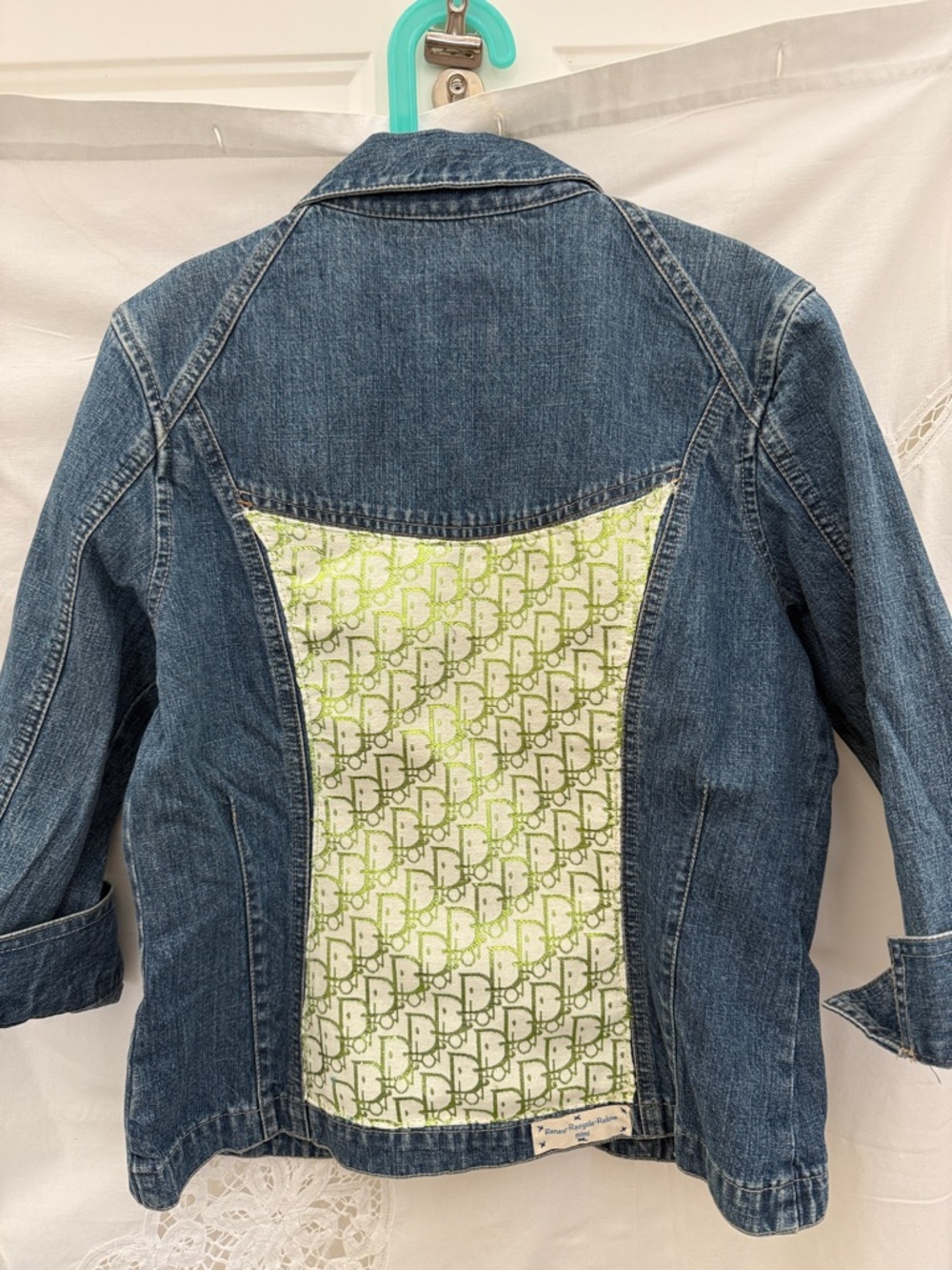 Short Sleeve Denim Jacket with Designer Inspired Back Panel Sz S
